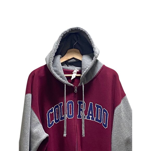 Colorado Logo Hooded Varsity Button Down Jacket Burgundy Size 2X Preppy Casual - Picture 5 of 15